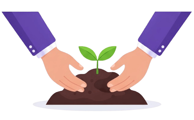 Hands nurturing a young plant – we plant trees for every 5,000 pages printed